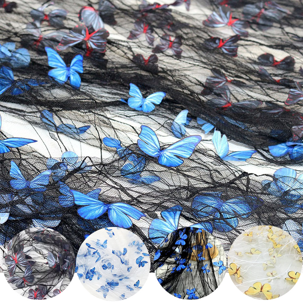 Embroidery Net Fabric - High Quality Black Transparent Blue 3D