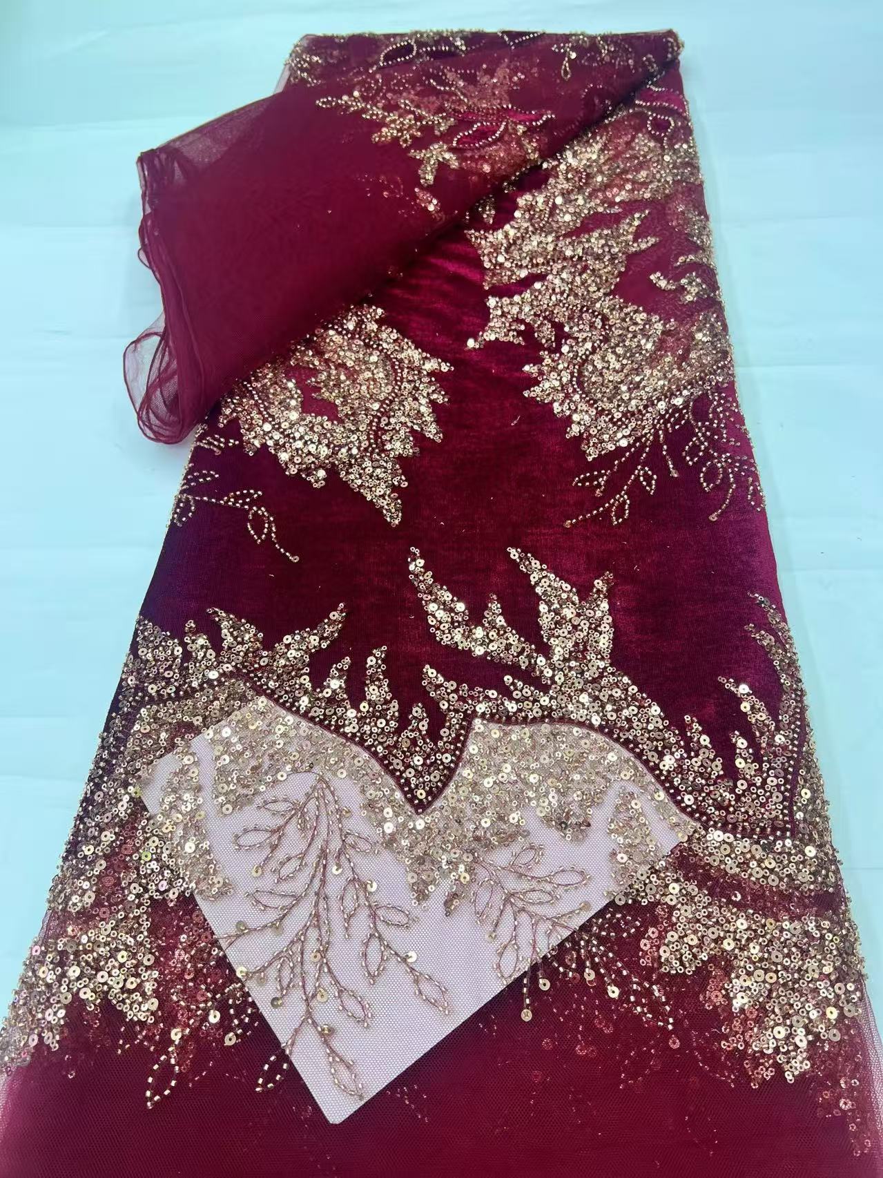 Velvet Fabric Embroidery - High-Quality African Velvet Lace Fabric with