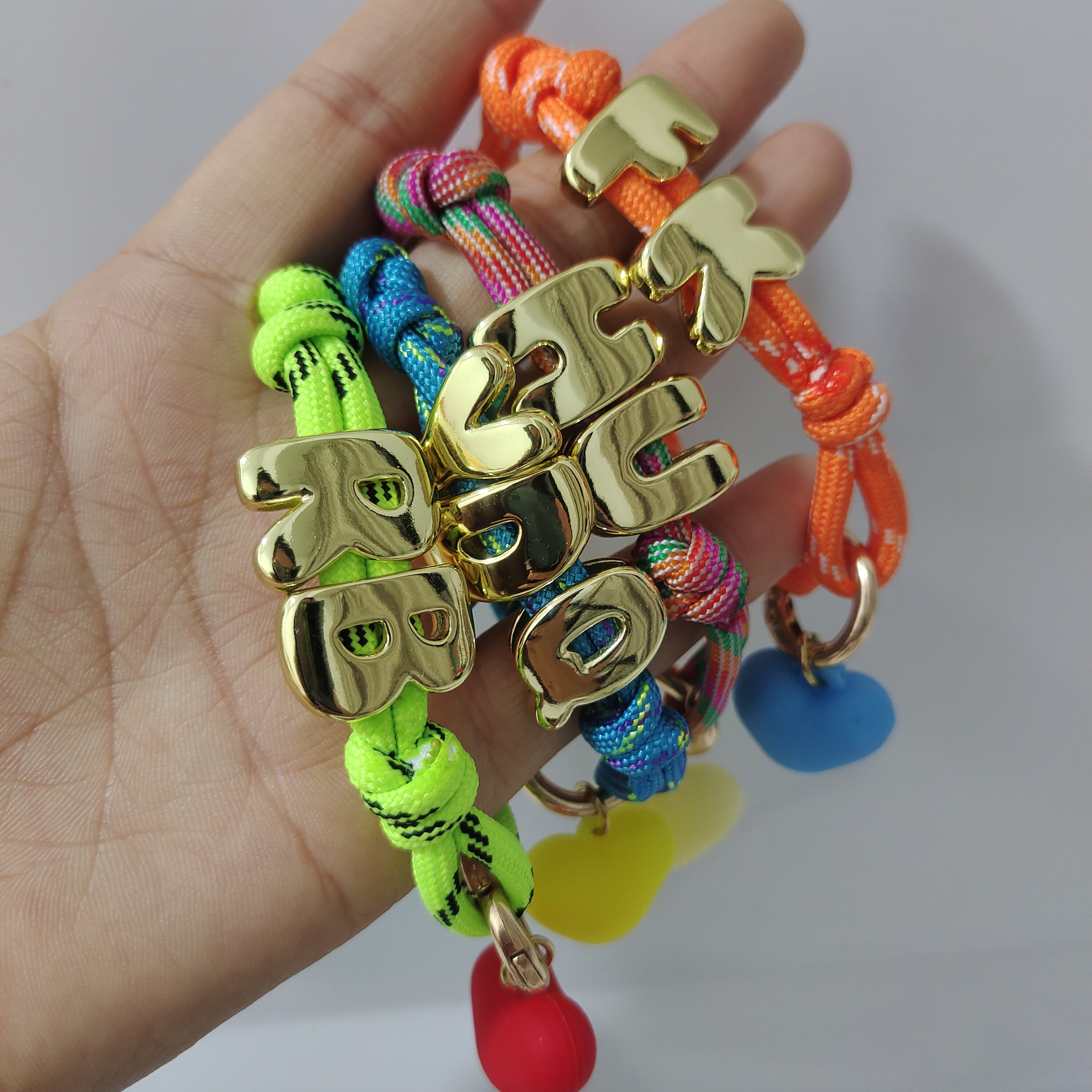 Embroidery Charm - Braided String Gold Bracelet With Initial