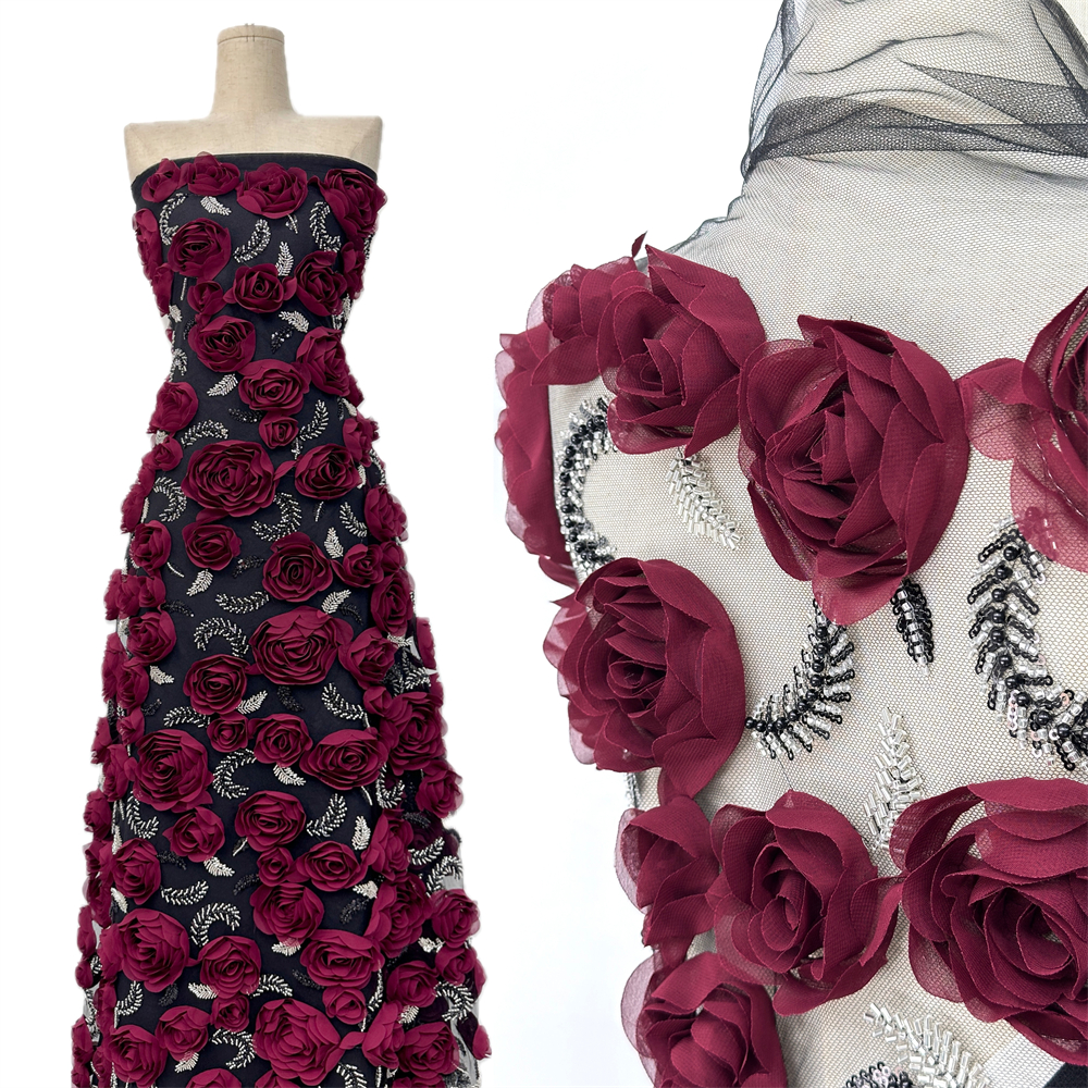 Embroidery Net Fabric - High quality,Beads With 3D Flowers,Decal, Embroidery