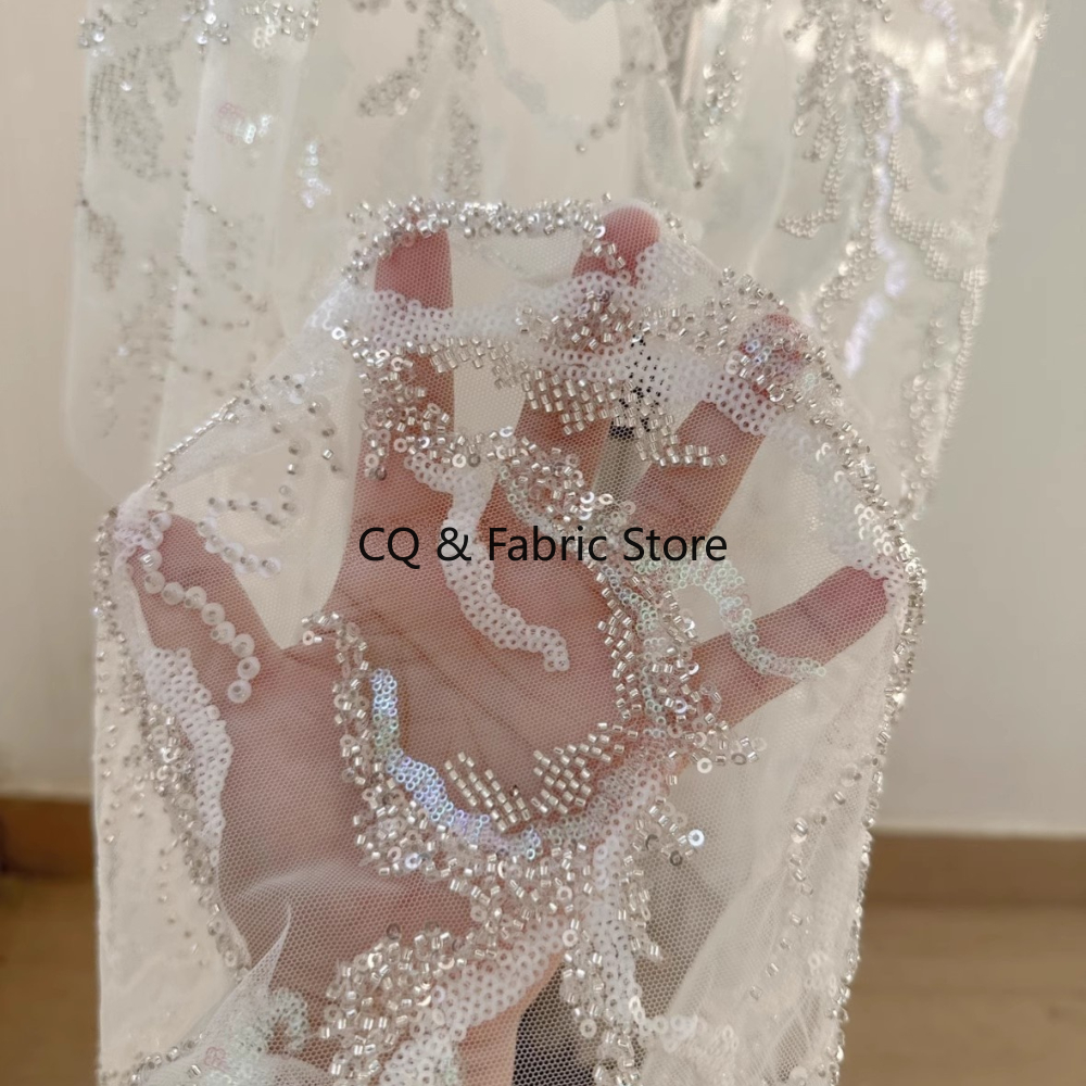 Embroidery Net Fabric - Elegant Heavy Duty White Bridal Fabric