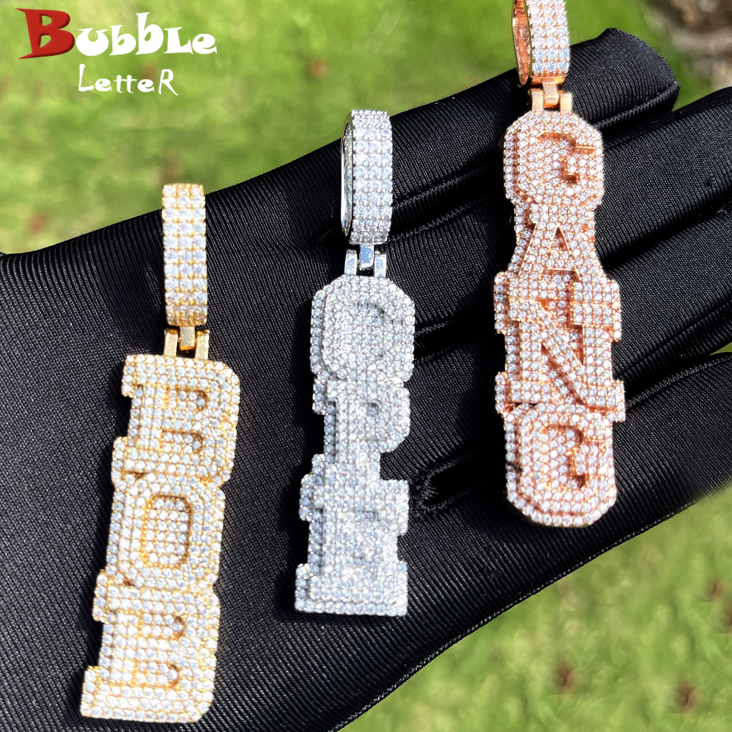 Embroidery Charm - Bubble Letter Customized Name Necklace Pendant