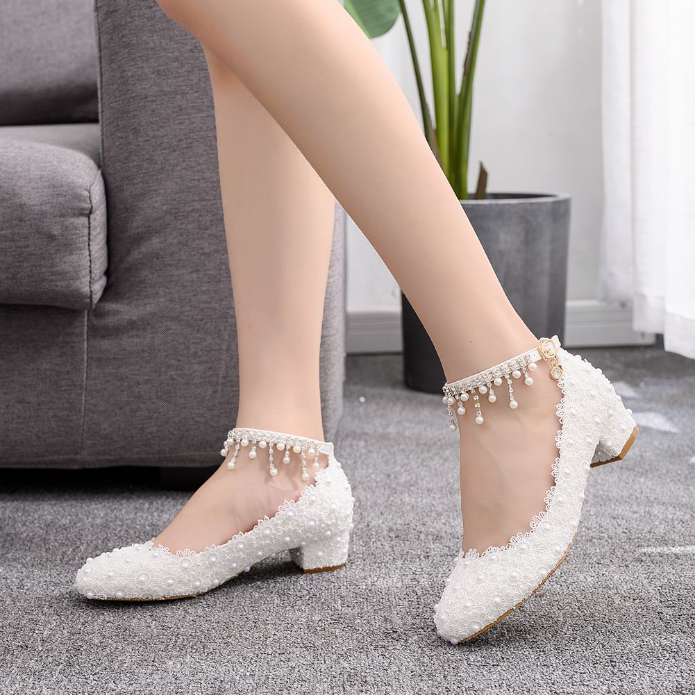Women's Closed Toe Low Chunky  - Embroidery White review and price