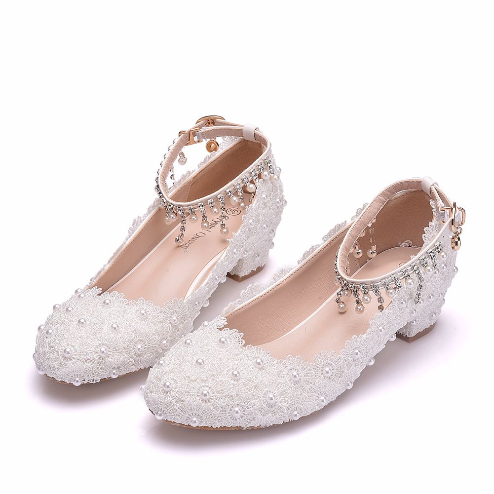 Women's Closed Toe Low Chunky  - Embroidery White review and price