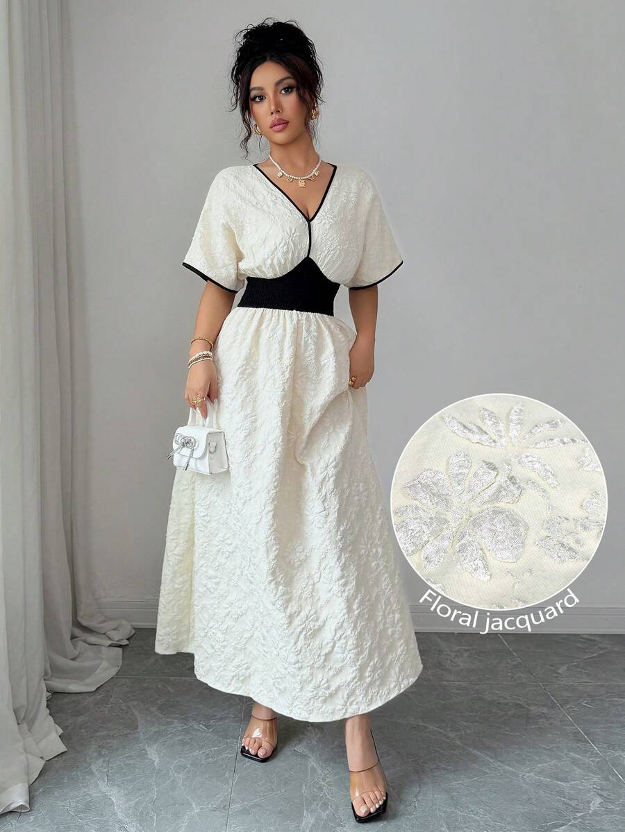 Elegant Floral Jacquard Black  - Embroidery White review and price
