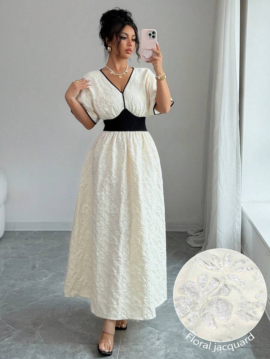 Elegant Floral Jacquard Black  - Embroidery White review and price