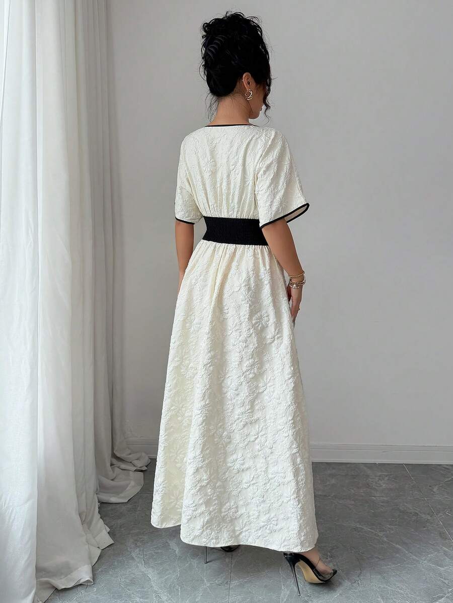 Elegant Floral Jacquard Black  - Embroidery White review and price