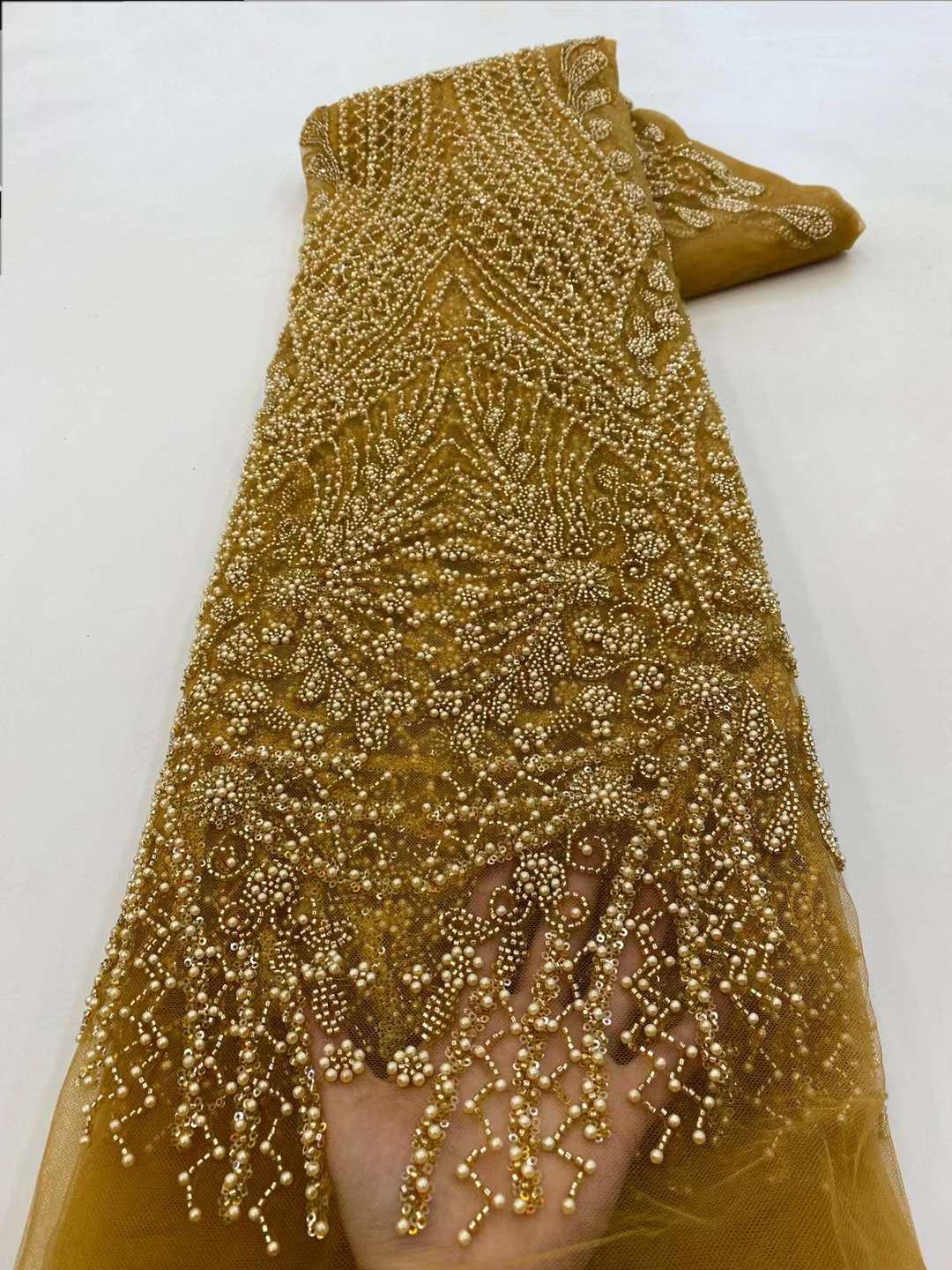 Brown Sequin Beaded Embroidery - Embroidery Net Fabric review and price