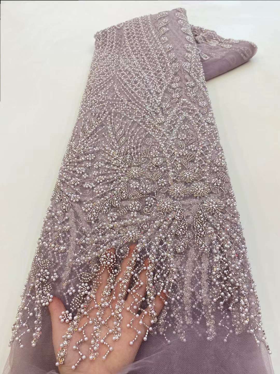 Brown Sequin Beaded Embroidery - Embroidery Net Fabric review and price