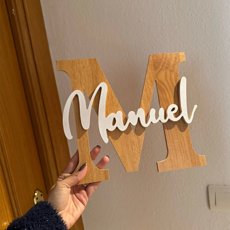 Custom Initials Sign Wooden Wa - Embroidery Writing review and price