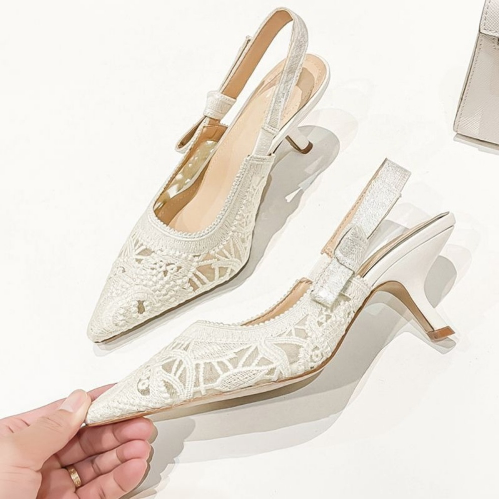 Genuine Leather High Heel Sand - Embroidery White review and price